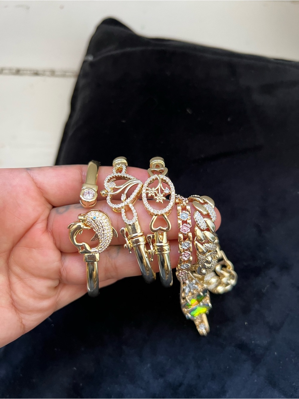Y2K 2000 Gold Tone Charm Bracelet with CZ Accents
